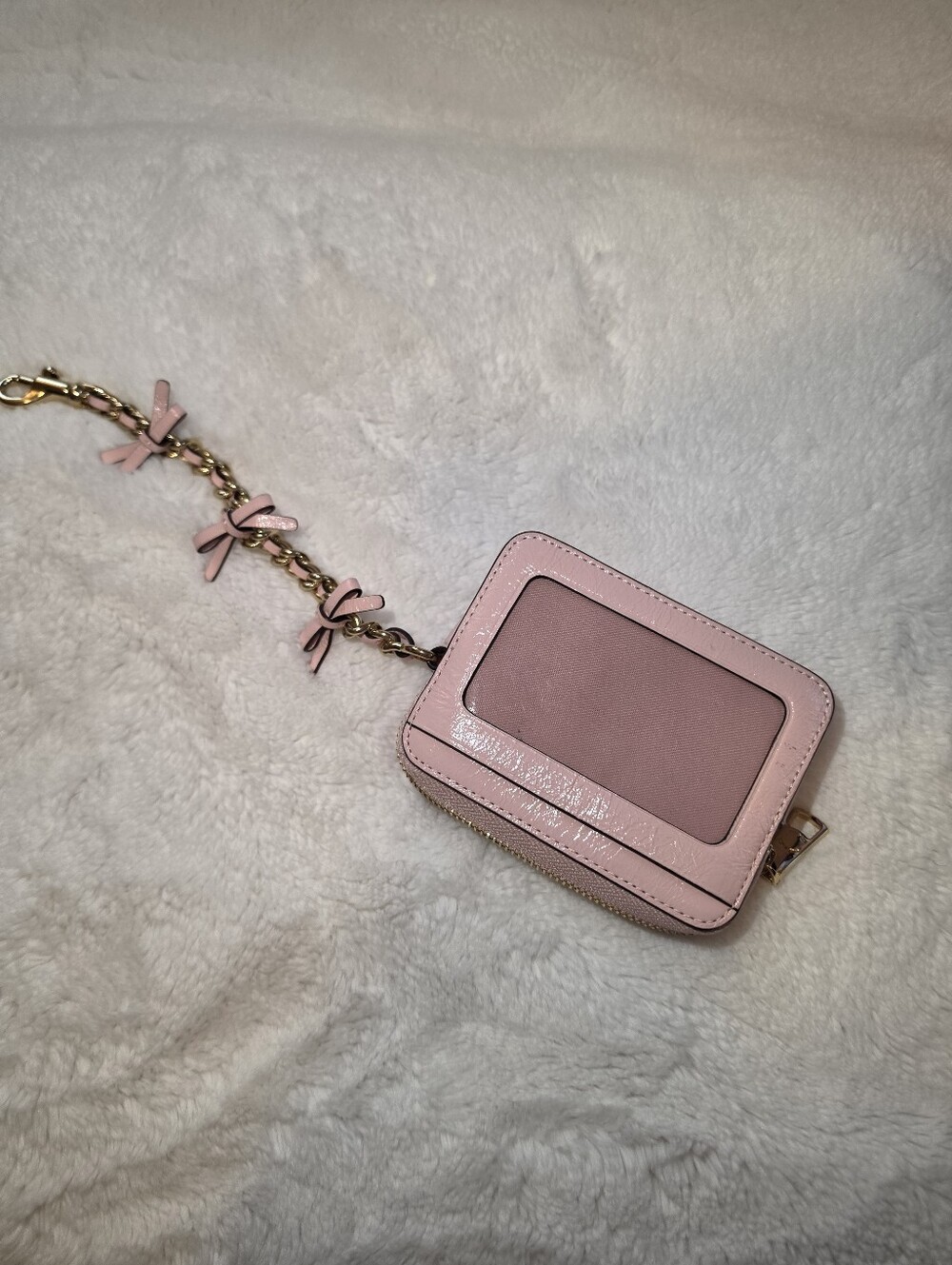 Coach Zip Card Case With Bows Chain Wristlet Leather CEC13 - Picture 6 of 7